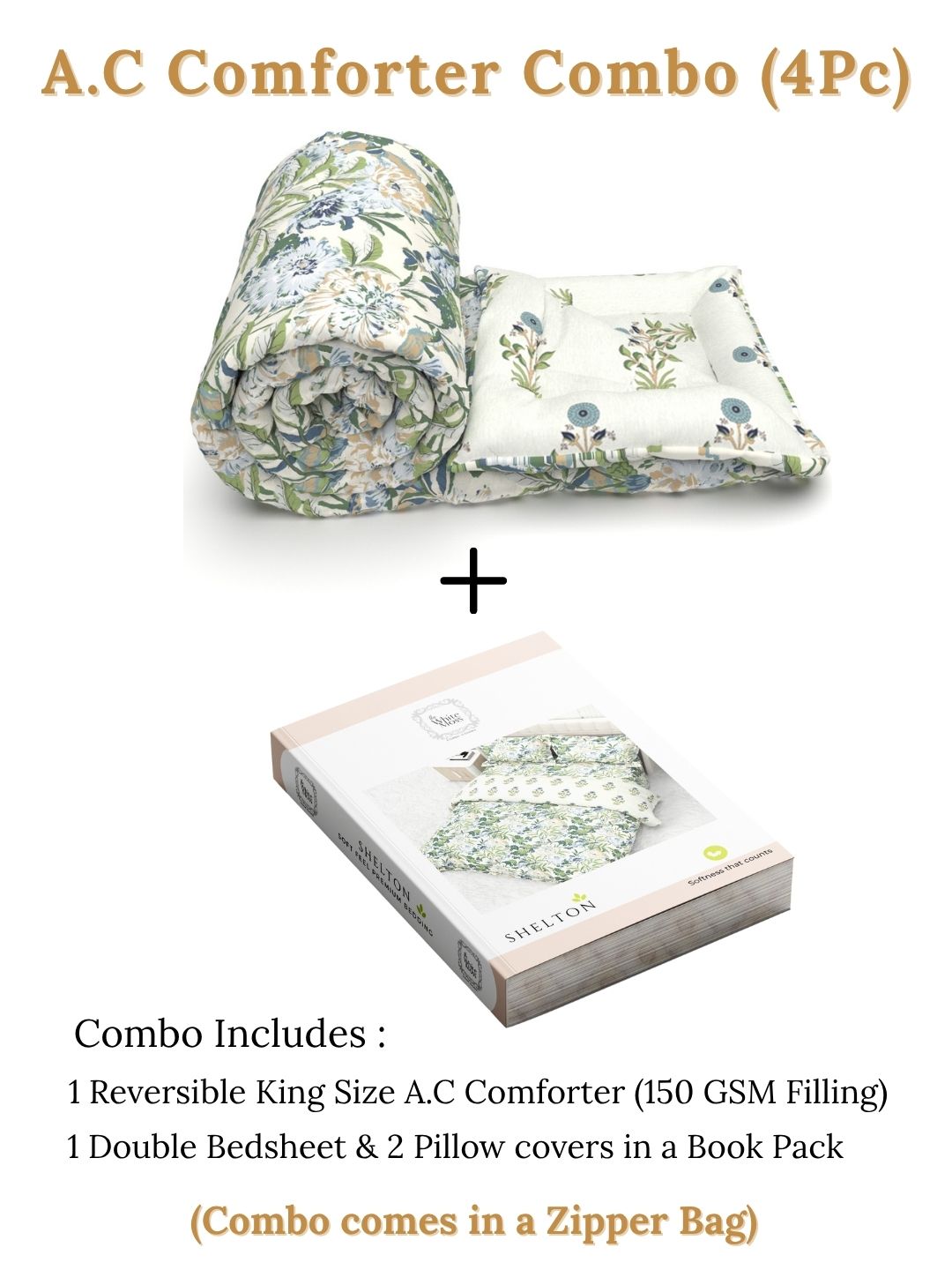 Shelton Combo of King Size Comforter with Bedsheet Set