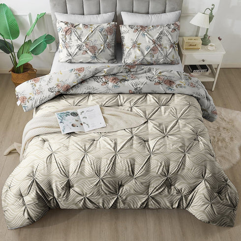 The White Moss Hannah Reversible Print Pinch Pleat Winter Comforter With Pillow Covers