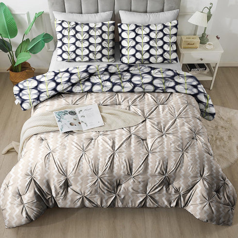 The White Moss Hannah Reversible Print Pinch Pleat AC Comforter With 2 Pillow Cover