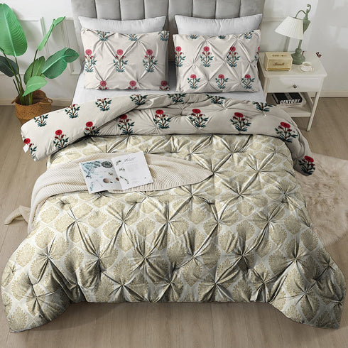 The White Moss Hannah Reversible Print Pinch Pleat Winter Comforter With Pillow Covers