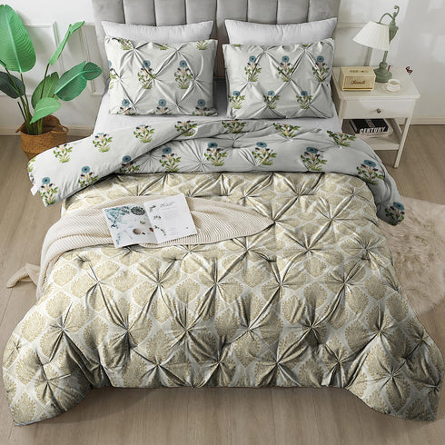 The White Moss Hannah Reversible Print Pinch Pleat AC Comforter With Pillow Cover