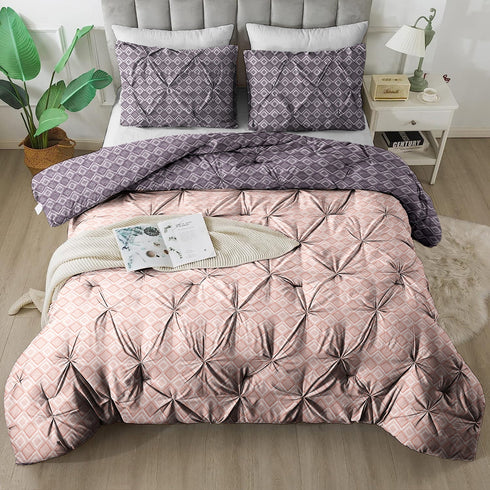 The White Moss Hannah Reversible Print Pinch Pleat AC Comforter With 2 Pillow Cover