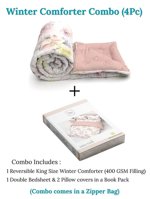 Shelton Reversible Super Winter Comforter and Bedsheet Combo-Soft Micro -Weave Fabric, Winter Season Use-Reusable Bag Pack- Complete Room Set