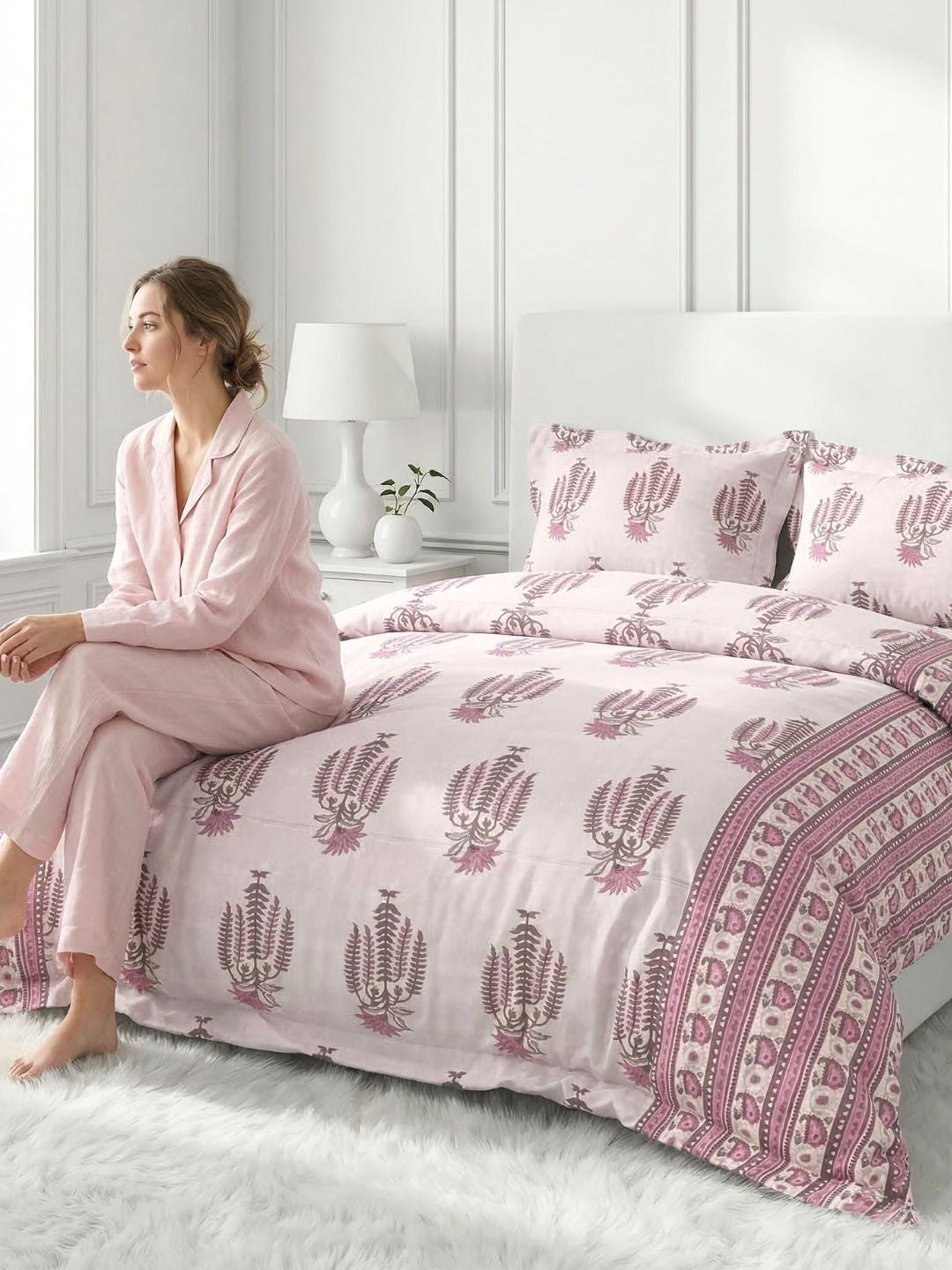 Pure Cotton King Size Bedsheet Set with 2 Pillow Covers - Dusky Plum