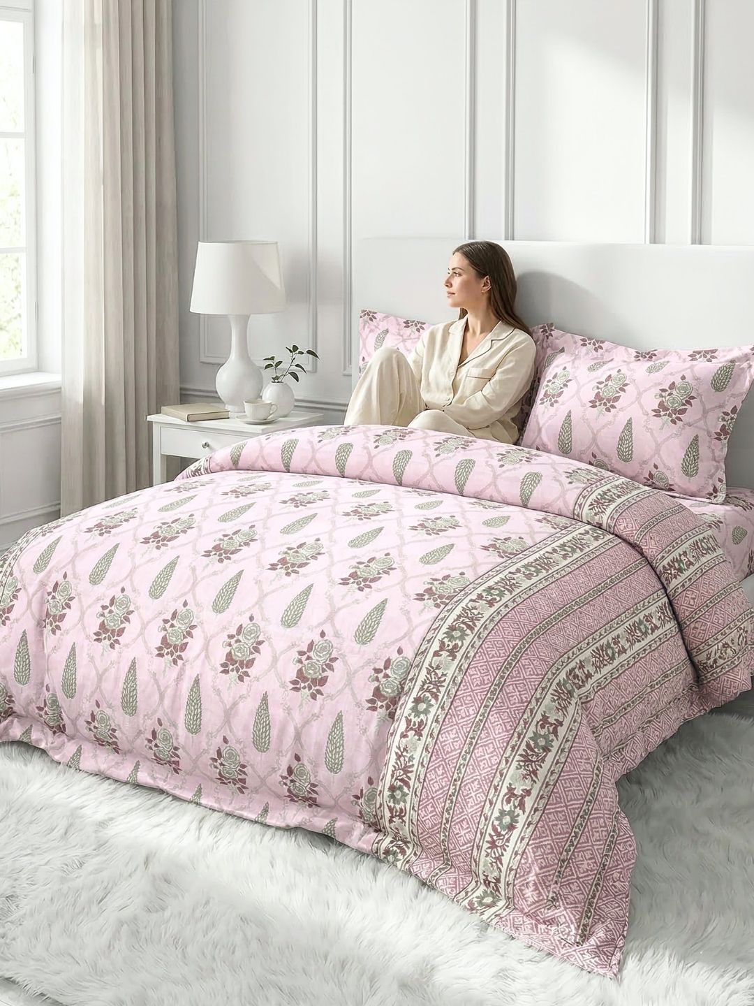 Pure Cotton King Size Bedsheet Set with 2 Pillow Covers - Blush Pink
