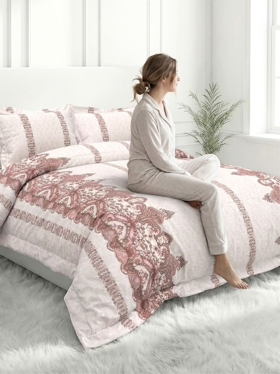Pure Cotton King Size Bedsheet Set with 2 Pillow Covers - Powder Pink