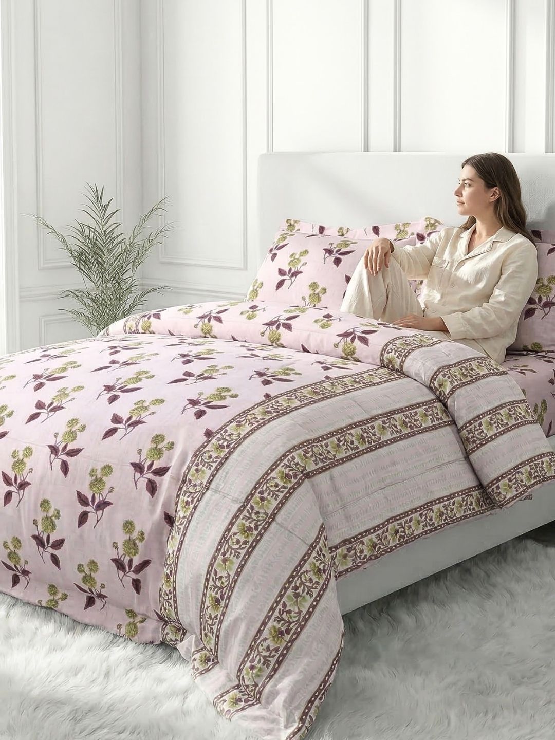 Pure Cotton King Size Bedsheet Set with 2 Pillow Covers - Dusky Pink
