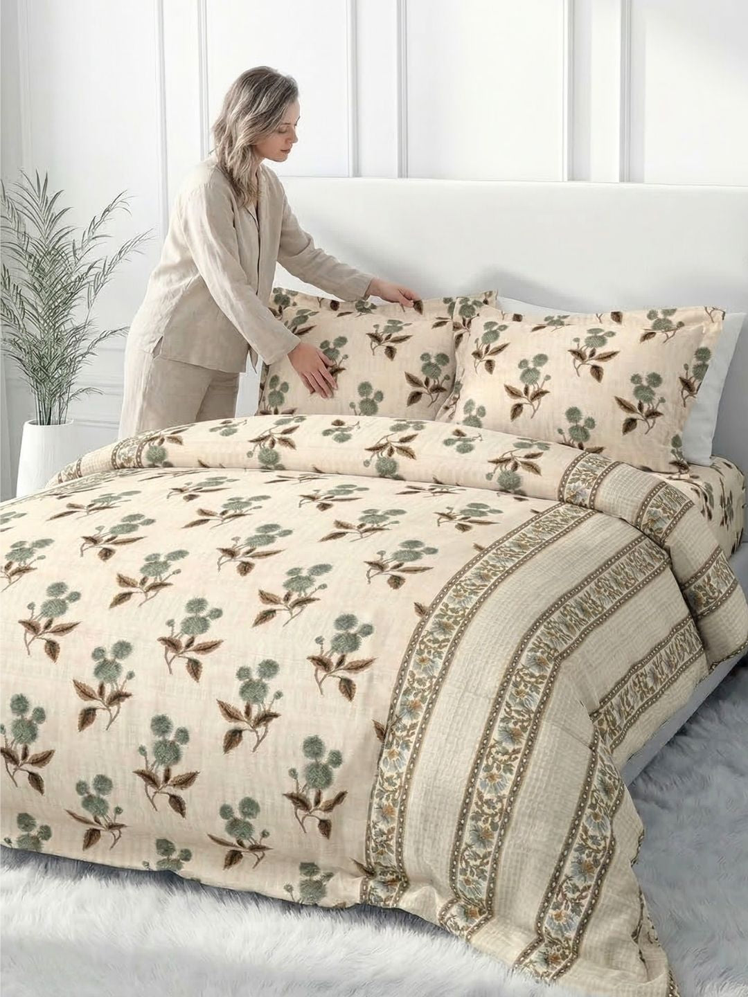 Pure Cotton King Size Bedsheet Set with 2 Pillow Covers - Taupe Brown
