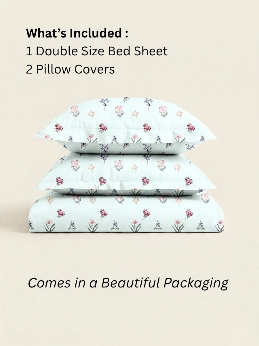Blended Cotton Double Size Bedsheet with 2 Pillow Covers - Falling Fauna