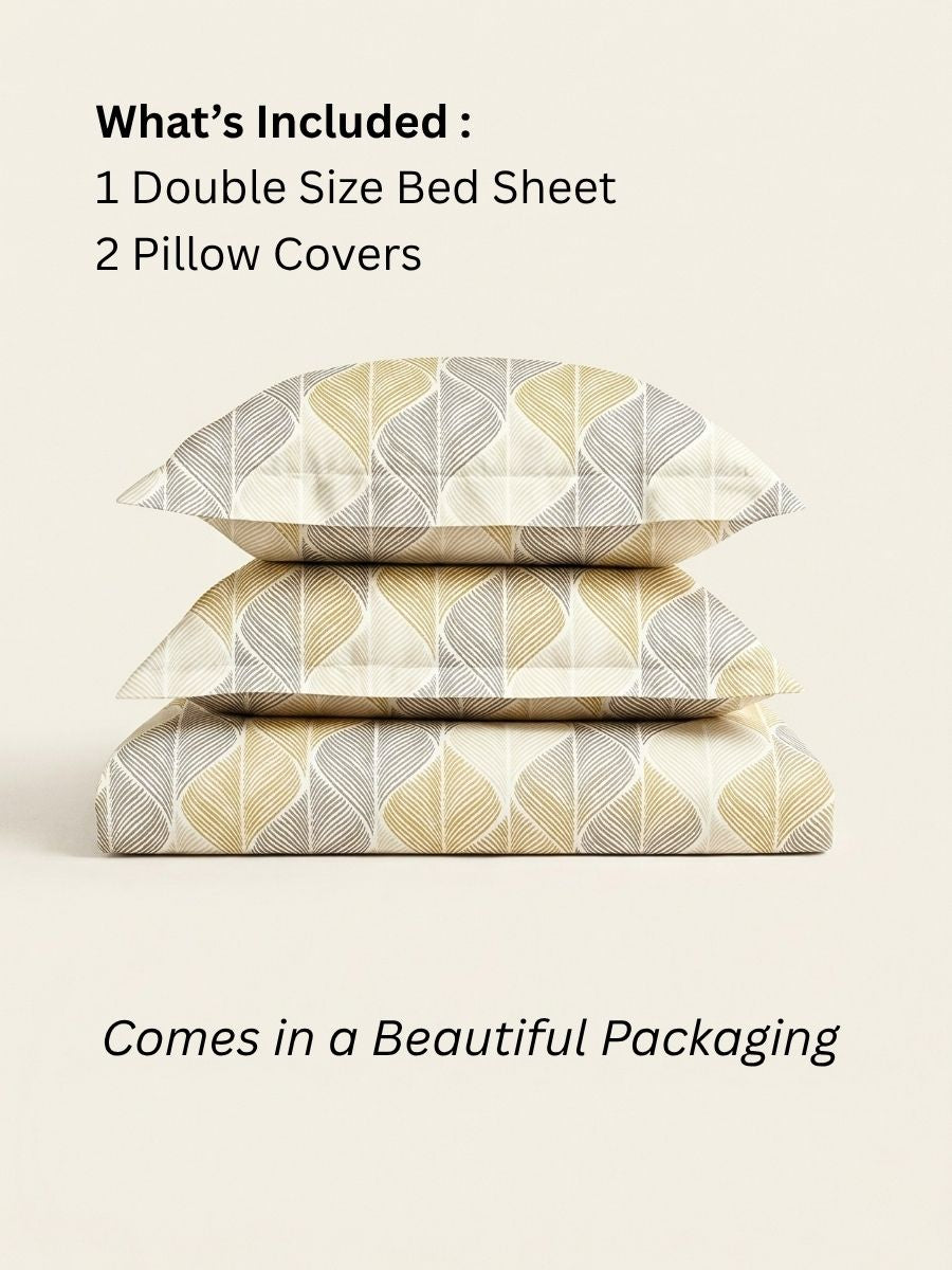 Blended Cotton Double Size Bedsheet with 2 Pillow Covers - Etched Wave