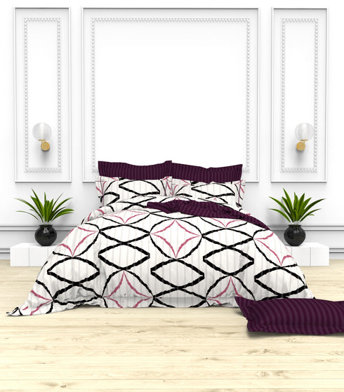 Christie 100% Cotton Striped Satin 220 TC King size Bed Linen Set with 4 Pillow Covers -1