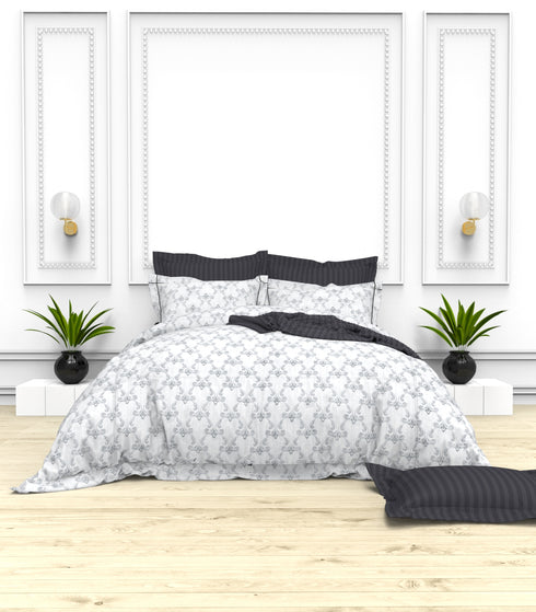 Christie 100% Cotton Striped Satin 220 TC King size Bed Linen Set with 4 Pillow Covers -1