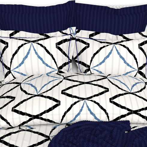 Christie 100% Cotton Striped Satin 220 TC King size Bed Linen Set with 4 Pillow Covers -1