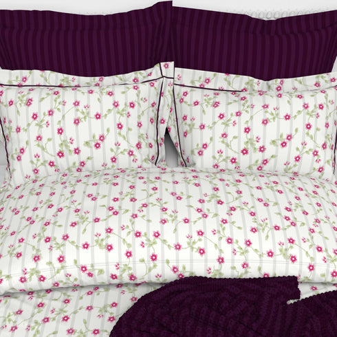 Christie 100% Cotton Striped Satin 220 TC King size Bed Linen Set with 4 Pillow Covers -1