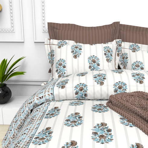 Christie 100% Cotton Striped Satin 220 TC King size Bed Linen Set with 4 Pillow Covers -1