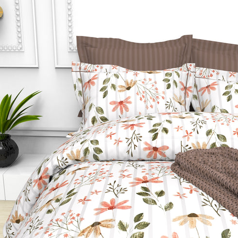 Christie 100% Cotton Striped Satin 220 TC King size Bed Linen Set with 4 Pillow Covers -1