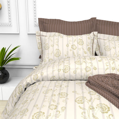 Christie 100% Cotton Striped Satin 220 TC King size Bed Linen Set with 4 Pillow Covers -1