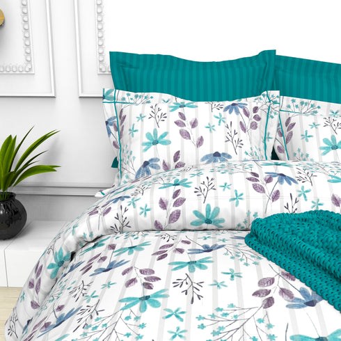 Christie 100% Cotton Striped Satin 220 TC King size Bed Linen Set with 4 Pillow Covers -1