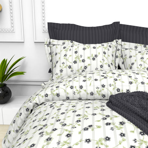 Christie 100% Cotton Striped Satin 220 TC King size Bed Linen Set with 4 Pillow Covers -1