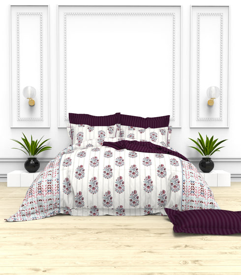 Christie 100% Cotton Striped Satin 220 TC King size Bed Linen Set with 4 Pillow Covers -1