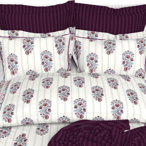 Christie 100% Cotton Striped Satin 220 TC King size Bed Linen Set with 4 Pillow Covers -1