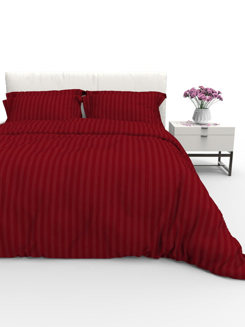 Blanc Dark Solid Color 100% Cotton Striped Satin 220 TC 3 Piece Bedding Set
