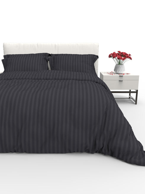 Blanc Dark Solid Color 100% Cotton Striped Satin 220 TC 3 Piece Bedding Set