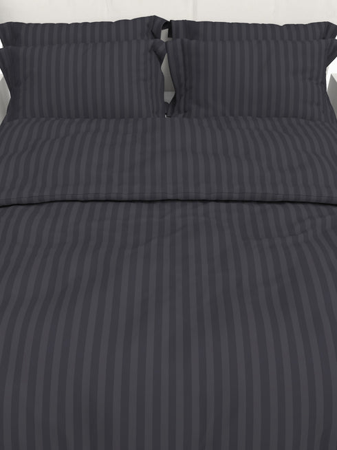 Blanc Dark Solid Color 100% Cotton Striped Satin 220 TC 3 Piece Bedding Set