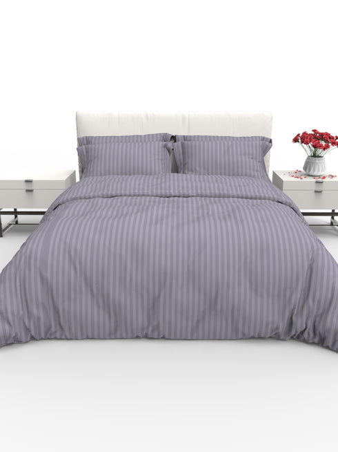 Blanc Dark Solid Color 100% Cotton Striped Satin 220 TC 3 Piece Bedding Set