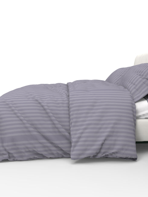 Blanc Dark Solid Color 100% Cotton Striped Satin 220 TC 3 Piece Bedding Set