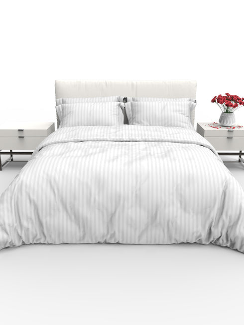 Blanc Dark Solid Color 100% Cotton Striped Satin 220 TC 3 Piece Bedding Set
