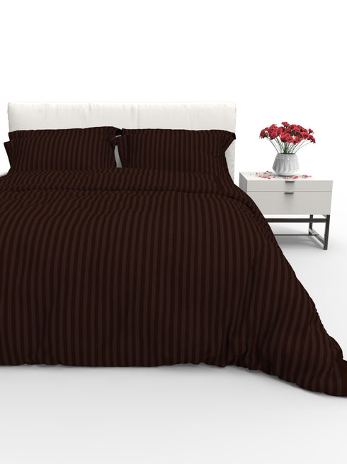 Blanc Dark Solid Color 100% Cotton Striped Satin 220 TC 3 Piece Bedding Set