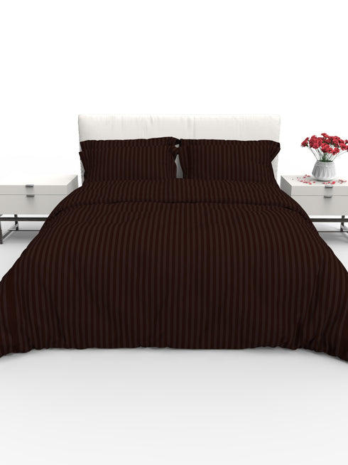 Blanc Dark Solid Color 100% Cotton Striped Satin 220 TC 3 Piece Bedding Set