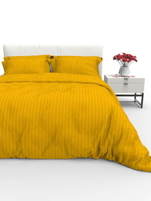 Blanc Dark Solid Color 100% Cotton Striped Satin 220 TC 3 Piece Bedding Set