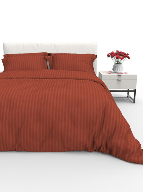 Blanc Dark Solid Color 100% Cotton Striped Satin 220 TC 3 Piece Bedding Set