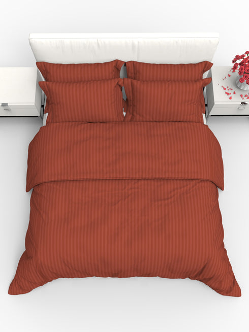 Blanc Dark Solid Color 100% Cotton Striped Satin 220 TC 3 Piece Bedding Set