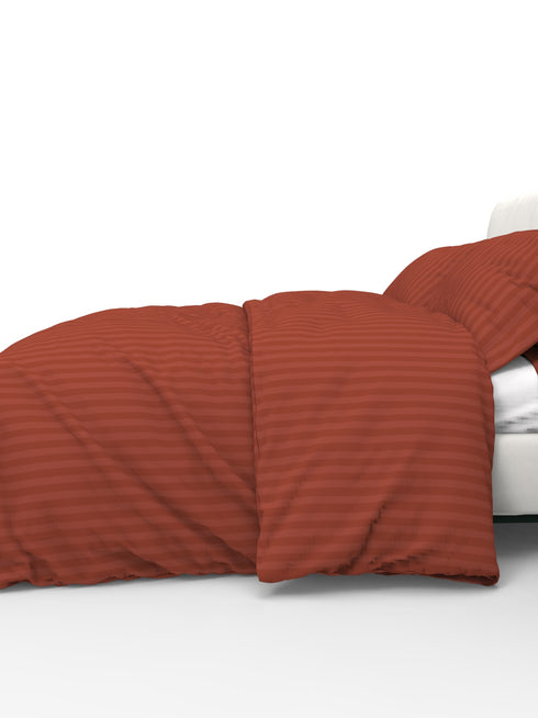 Blanc Dark Solid Color 100% Cotton Striped Satin 220 TC 3 Piece Bedding Set