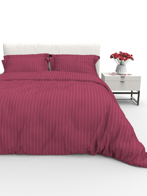 Blanc Dark Solid Color 100% Cotton Striped Satin 220 TC 3 Piece Bedding Set