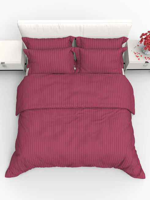 Blanc Dark Solid Color 100% Cotton Striped Satin 220 TC 3 Piece Bedding Set