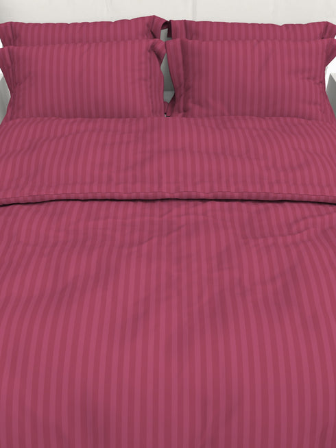 Blanc Dark Solid Color 100% Cotton Striped Satin 220 TC 3 Piece Bedding Set