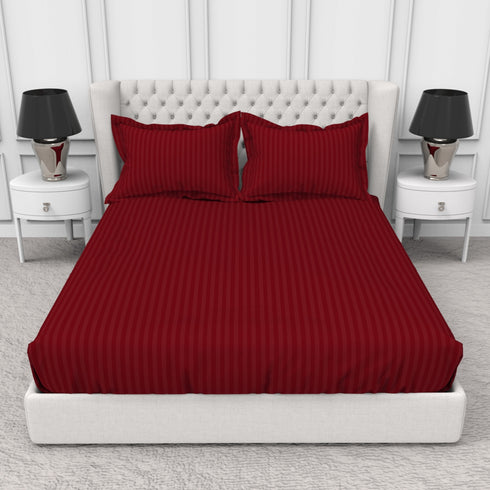 Blanc 100% Cotton Self Striped Satin 210 TC Fitted sheet with 2 pillow covers