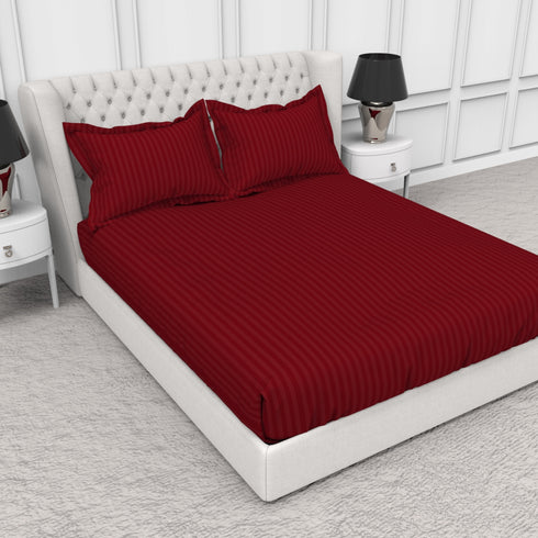 Blanc 100% Cotton Self Striped Satin 210 TC Fitted sheet with 2 pillow covers