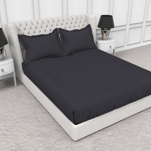 Blanc 100% Cotton Self Striped Satin 210 TC Fitted sheet with 2 pillow covers