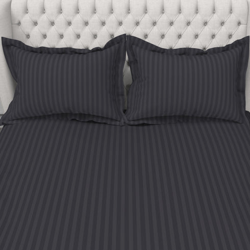 Blanc 100% Cotton Self Striped Satin 210 TC Fitted sheet with 2 pillow covers