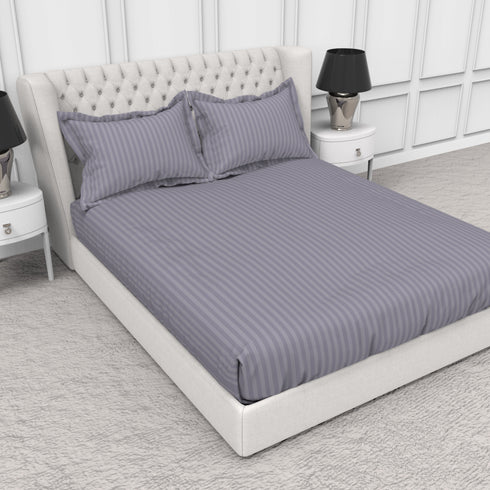 Blanc 100% Cotton Self Striped Satin 210 TC Fitted sheet with 2 pillow covers