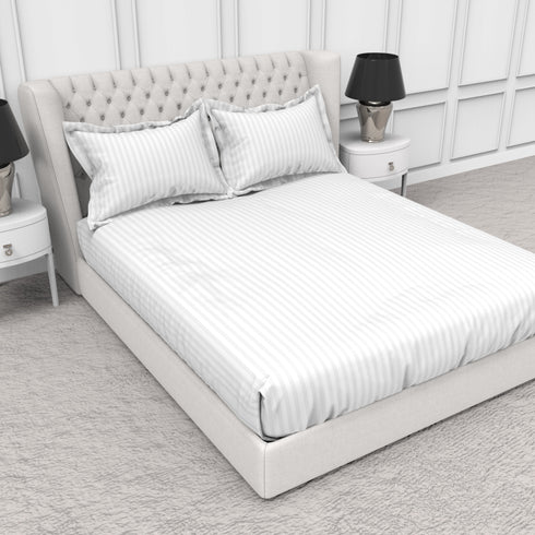 Blanc 100% Cotton Self Striped Satin 210 TC Fitted sheet with 2 pillow covers