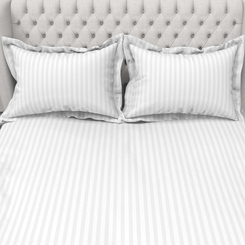 Blanc 100% Cotton Self Striped Satin 210 TC Fitted sheet with 2 pillow covers