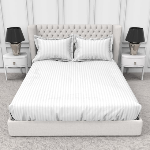 Blanc 100% Cotton Self Striped Satin 210 TC Fitted sheet with 2 pillow covers