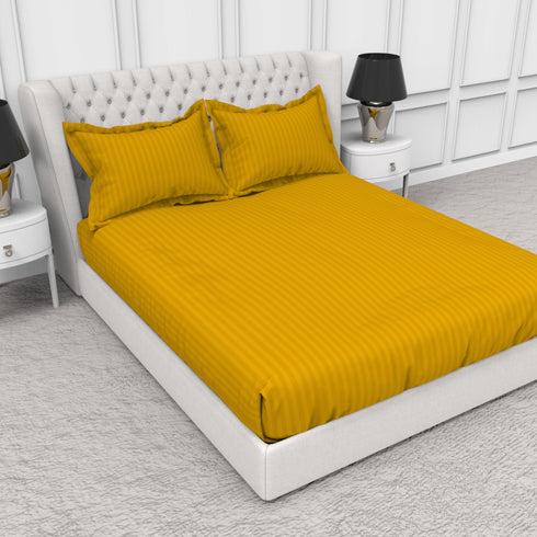 Blanc 100% Cotton Self Striped Satin 210 TC Fitted sheet with 2 pillow covers