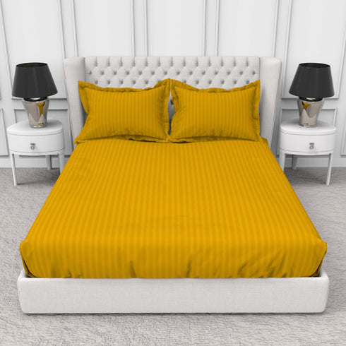 Blanc 100% Cotton Self Striped Satin 210 TC Fitted sheet with 2 pillow covers